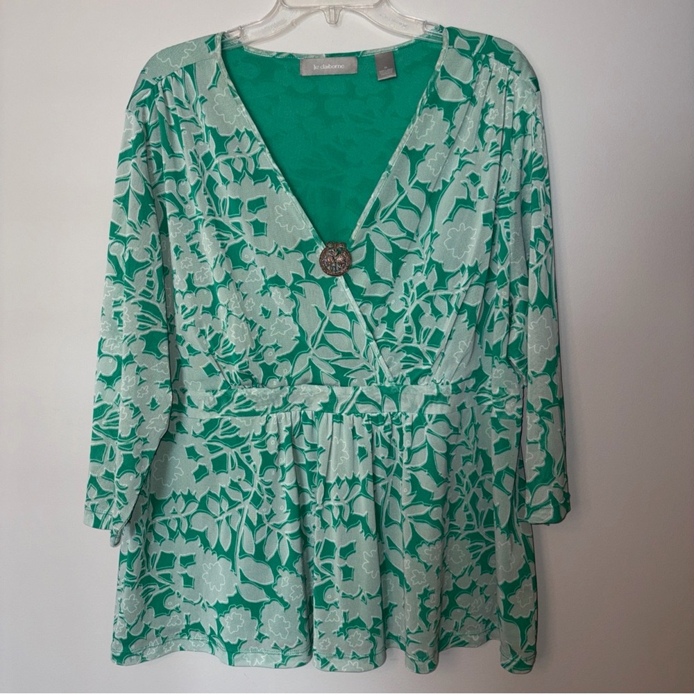 Women’s Liz Claiborne Green Floral Blouse with Broach 3x